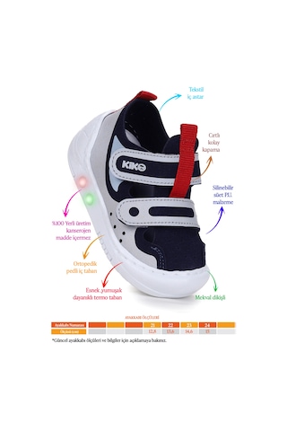 Kiko Kids Nera Cırtlı Işıklı Erkek Bebek Yürüyüş Spor Ayakkabı Lacivert - Mavi