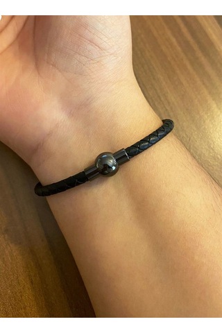 Unisex Çivi Model Siyah Renk Detay Siyah Bileklik Siyah