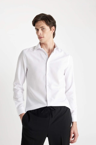DeFacto Modern Fit Polo Yaka Poplin Uzun Kollu Beyaz Gömlek R4340AZNSWT60