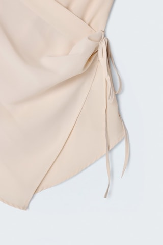 Sateen Askılı Kruvaze Bluz - Bej-137653