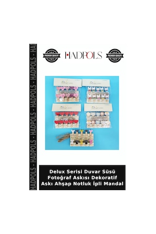 Delux Serisi Duvar Süsü Fotoğraf Askısı Dekoratif Askı Ahşap Notluk İpli Mandal