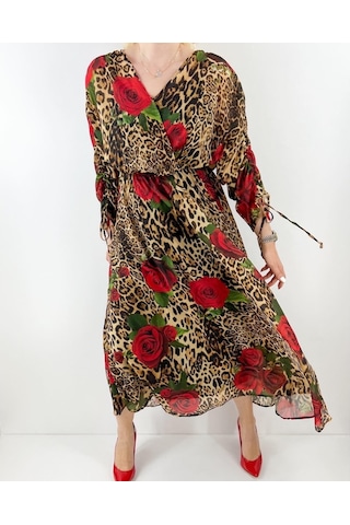 Modaonna Kadın Çiçek Desenli Şifon Elbise Çok Renkli