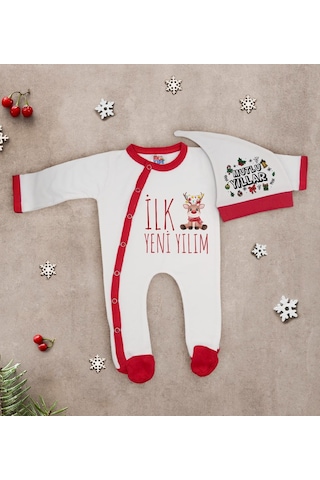 Bk Gift Kişiye Özel Yılbaşı Temalı Tulum Zıbın Ve Kukuletalı Şapk Çok Renkli