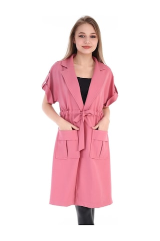 Mono Yaka Beli Tünelli Cepli Apoletli Kısa Kollu Pembe Yelek