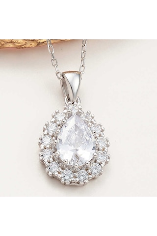 925 Ayar Gümüş Damla Zirkon Taşlı Kadın Kolye Gümüş