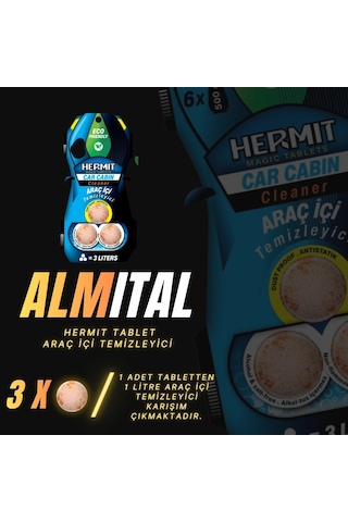 Hermit Doğa Dostu Araç İçi Detaylı Temizleyici Tablet 3 Lü Paket 1 Tablet 1 Litre