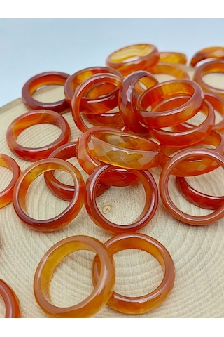 Akik Taşı Yüzük Bal Kahve Alacalı Faset Kesim 6mm Kalınlık 59910 Bakır