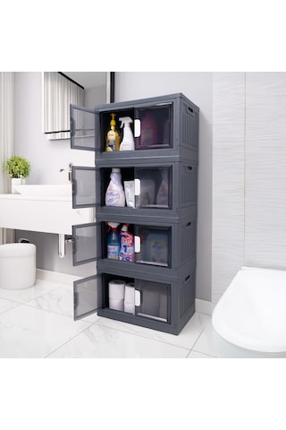 4 Katlı Çok Amaçlı Katlanır Banyo Mutfak Düzenleyici Dolap, Organizer, Ayakkabılık Gri