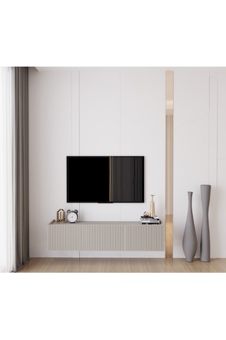 Capella Kumtaşı Rengi Mdf 3 Kapak Duvara Monte 140 Cm Tv Ünitesi