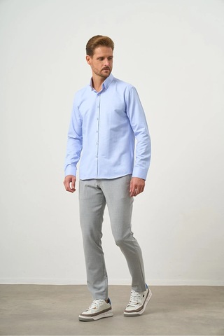 Morven Açık Mavi Düğmeli Yaka Kolay Ütülenebilir Oxford Pamuklu Slim Fit Gömlek 99ms004001311 Açık Mavi