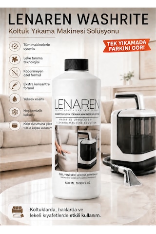 Lenaren Washrite Halı Ve Koltuk Yıkama Makinesi Şampuanı 500 Ml Konsantre Leke Çıkarıcı Etkili Düşük Köpüklü Döşeme Temizleyici Tekli