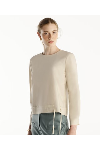 Yargıcı Önü Bağlama Detaylı Bluz KEMİK Kemik