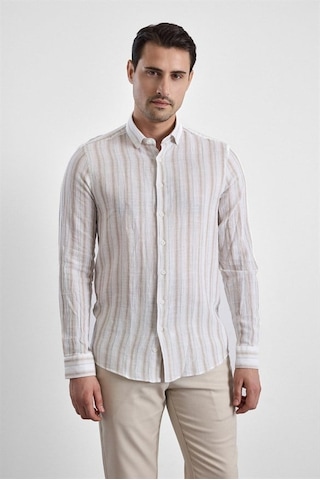 Süvari Bej Slim Düğmeli Yaka Casual Gömlek Sgm1008400004-bj3