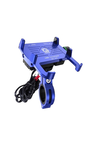 Kewig M6-s 12v Motosiklet Suya Dayanıklı Alüminyum Alaşımlı Cep Telefonu Braketi Qc3.0 Hızlı Şarj İle Mavi Mavi