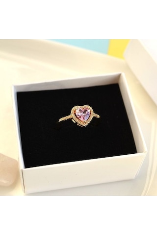 Pembe Kalpli Yüzük Ayarlanabilir Yüzük Hediye Paketli Yüzük Ciddi İlişki Yüzüğü Sevgili Yüzüğü Gold