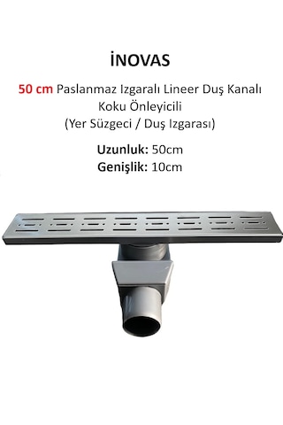 50 Cm Paslanmaz Izgaralı Lineer Duş Kanalı Koku Önleyicili