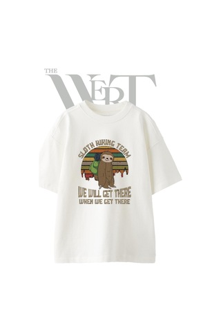 Thewert Sloth Hiking Tasarım Baskılı Ünisex Beyaz Oversize T-shirt