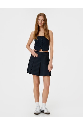 Koton İnce Askılı Yelek Büstiyer Düğmeli Asimetrik Kesim Slim Fit Lacivert Çizgili 4sal30071ıw Lacivert Çizgili