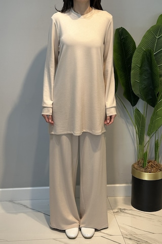 Lale Butik Örme Modal Pantolonlu Takım 19005 Bej