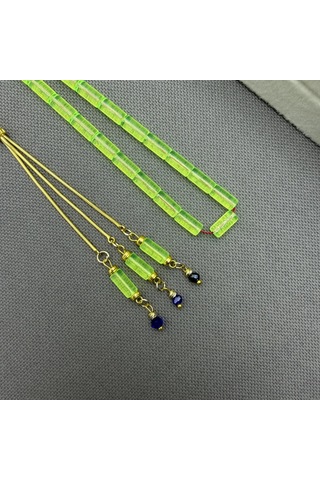 Aslan Tespih 925 Ayar Gümüş Püsküllü Özel Tasarım Kesme Model Neon Yeşil Alman Bakalit Tespih