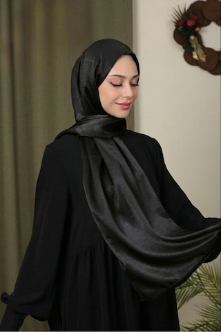 Flora Tekstil Abiye Parlak Bambu İpek Şal Siyah