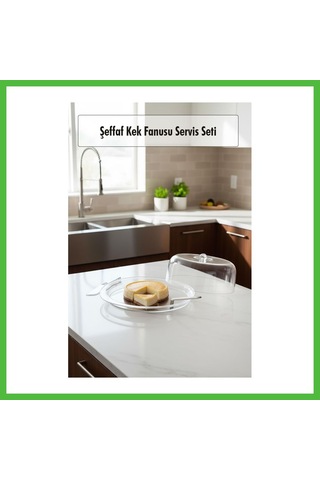 Vaveni Şeffaf Akrilik Kek Fanusu Ve Servis Seti 33 X 39 X 14 Cm 4 Parça Arz