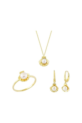 Sembol Gold Altın 3lü Takı Seti İstiridye 14k Gold T8467 Renkli