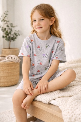 Beka Kids Kız Çocuk Kısa Kollu Ve Şortlu Bisiklet Yaka Rahat Desenli Pijama Takımı Alt-üst Takım Pembe