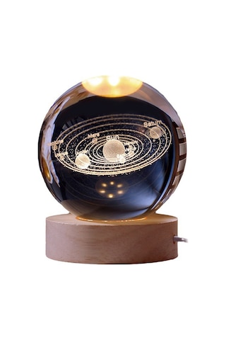 Reedark Güneş Sistemi Kristal Top Işıklı Süs 8cm - 7 Renkli Değişimli Isı Işığı Ahşap Tabanlı Odalar İçin Dekoratif Hediye Çok Renkli