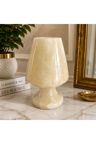 Doğal Oniks Taş Mumluk 12x8 Cm El Yapımı Geçmeli Mumluk Işık Geçiren Premium Dekoratif Şamdan Yemek Masası Ve Özel Gün Hediyesi Beyaz