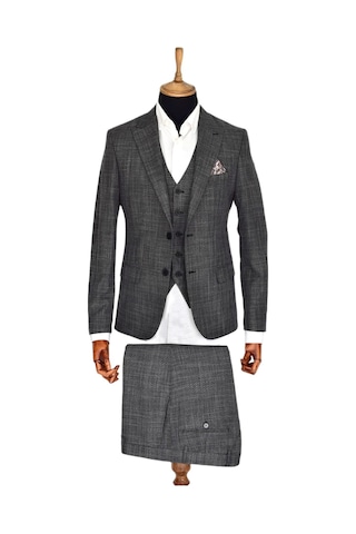 Suitmen Erkek Silim Fitt Çift Yırtmaçlı Yelekli Takım Elbise Bgl-st03413 Füme