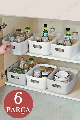 6 Adet 3.5 Litre Dolap Içi Ve Buzdolabı Düzenleyici, Banyo, Mutfak Organizer Sepet Seti - Beyaz