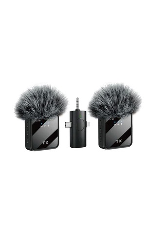 Wireless Microphone Kablosuz Yaka Mikrofonu Video Youtube Tiktok Canlı Yayın Stüdyo Mikrofon F11-2 Tüylü İkili Vlog Live Show