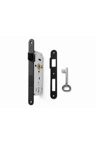 Kare Aynalı Oda Kapı Kolu Tam Set Mat Siyah Alüminyum Kol 40 Mm