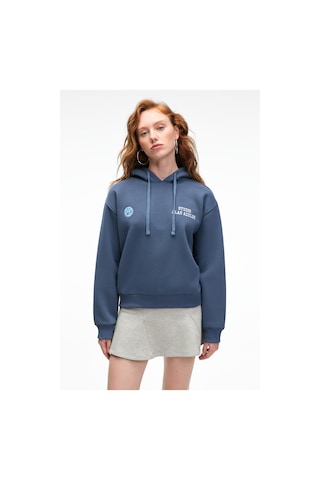 Grimelange SLOPANE Kadın Rahat Kesim Kapüşonlu Baskılı Lacivert Sweatshirt