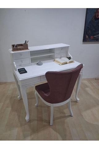Çalışma Masa Sandalye 90659 Model Parlak Beyaz Lake Boyalı Masa Gökyüzü Sandalye Beyaz
