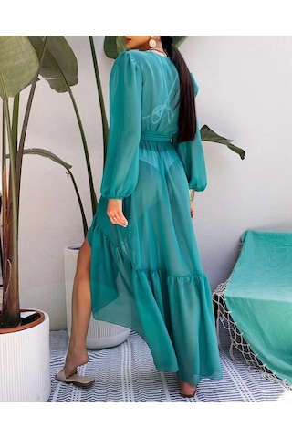 Kadınlar İçin Dantelli Bikini Örtüleri Maxi Elbiseler Katı Uzun Kollu Plaj Elbisesi Siyah