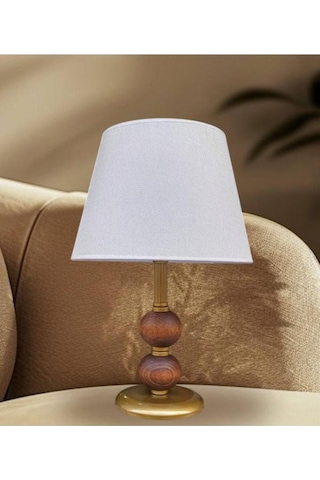Dual Eskitme Abajur Çift Top Ahşaplı Krem Şapkalı Haki