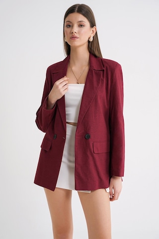 Mixray 4685 Kadın Kruvaze Keten Ceket Bordo
