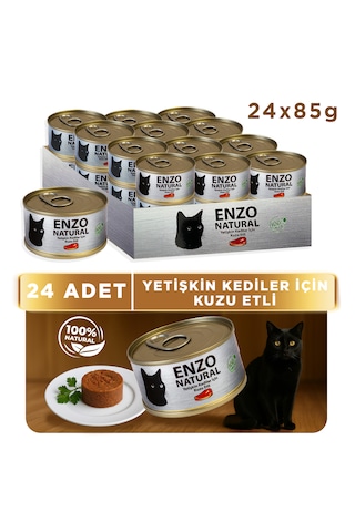 Enzo Natural Kuzu Etli Konserve Yaş Kedi Maması 85 Grx24