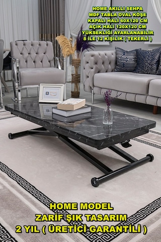 Home Üst Tabla Mdf Siyah Mermer Oval Köşe Alt Ayak Siyah