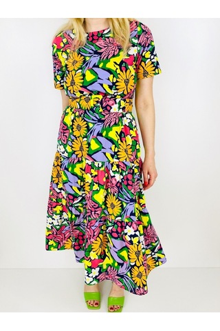 Renkli Desenli Volanlı Elbise