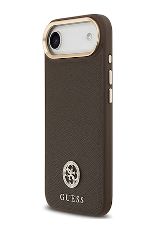 Apple Uyumlu iPhone 17 Air Kılıf Guess Lisanslı M-safeli Grained Yazı Ve Taşlı 4g Logolu Kapak Kahverengi Kahverengi