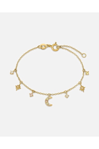 Stylish 925 Ayar Gümüş Armband Güneş Ay Ve Yıldızlarla Çocuklar Için Özel Tasarım Altın