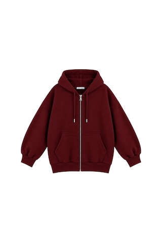 Vadon 1048 Kadın Fermuarlı Kapüşonlu Kanguru Cepli 3 İplik Pamuklu Sweatshirt Bordo
