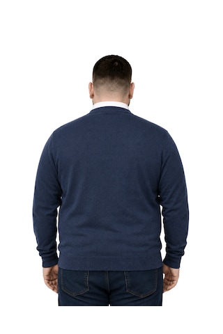 Battalmoda Erkek Büyük Beden Melanj Lacivert Cepli Düğmeli Triko Hırka 3xl-4xl-5xl-6xl
