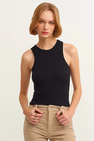 Refox Kadın Siyah Fitilli T-shirt Halter Yaka Örme Atlet , Sporcu Atlet