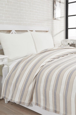 Pamuklu Gri Çarşaflı Lastikli Çarşaflı Pike Takımı 200x230 Krem