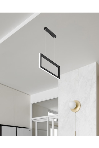 Mesa Siyah Kasa, Beyaz Işık Ledli Modern Sarkıt Led Avize Siyah