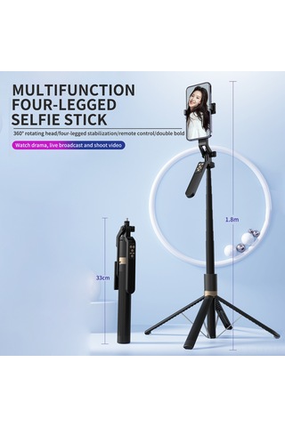 Teltree 360 Dönebilir Alüminyum Alaşımlı Çok Amaçlı Selfie Çubuğu, Titreşim Önleyici Tripod Ve Uzaktan Kumanda Dahil